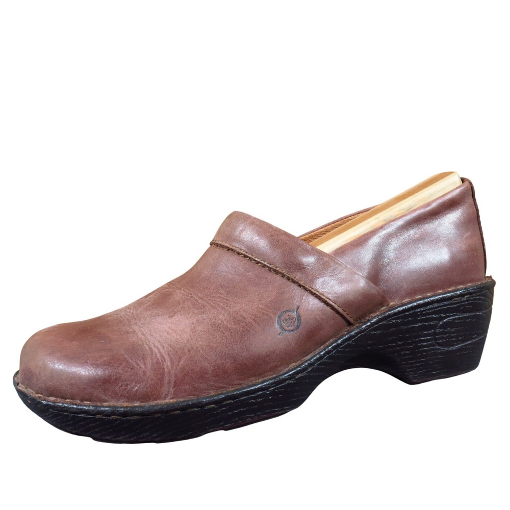 Born Toby Duo Women 10 Brown Leather Clogs‎ Comfort Casual Work